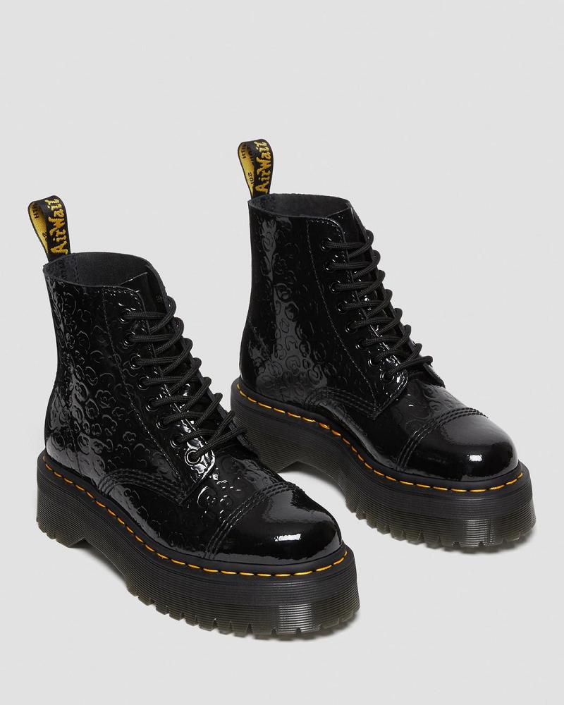 Dr Martens Sinclair Leopard Emboss Lak Læder Platform Støvler Dame Sort Leopard | DK 255KOR